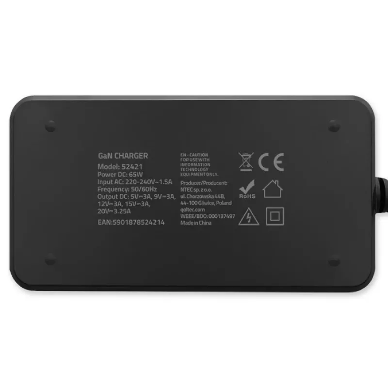 QOLTEC 65W GaN Super Fast SLIM PD 5-20V 3.25A USB-C įkroviklis