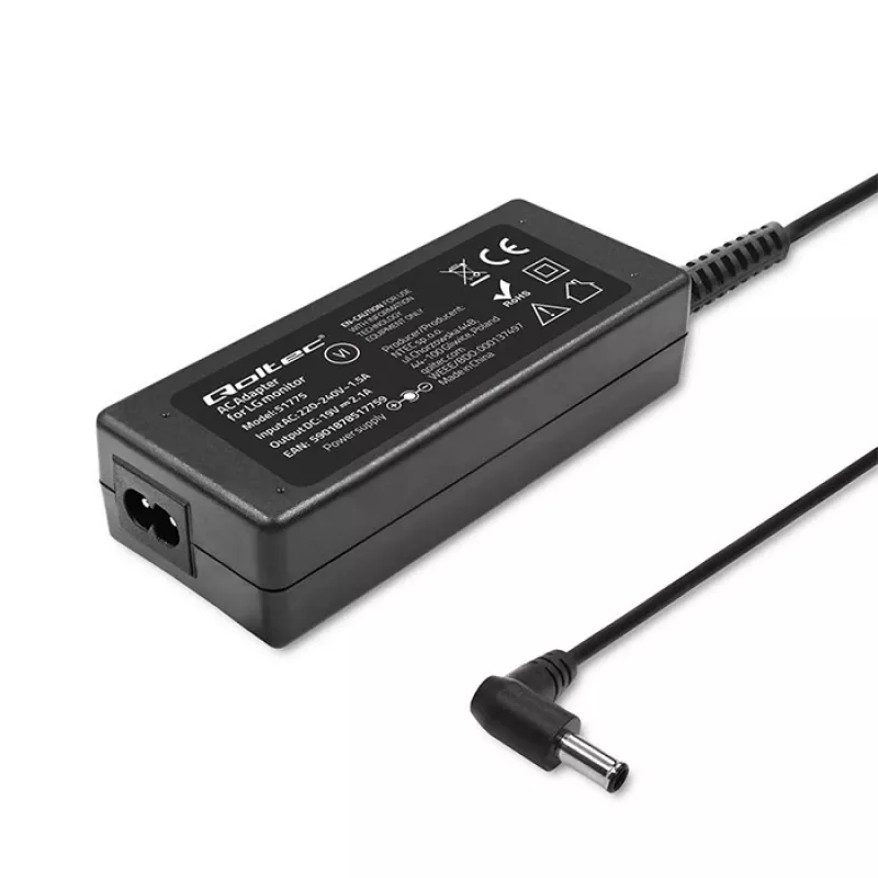 Maitinimo adapteris Qoltec 51775 40W 19V 2,1A monitoriams, juodas, 1,75 m laidas