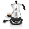 Elektrinis mokos kavos virimo aparatas BIALETTI 3 puodeliams Moka Timer, programuojamas LED ekranas, aliumininis korpusas, talpykla