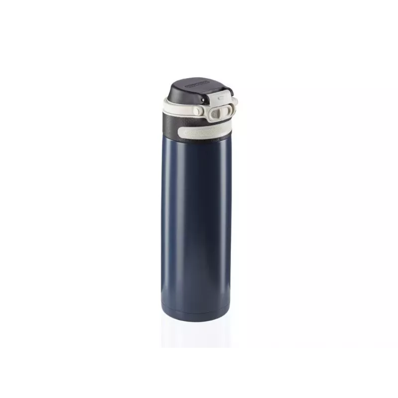 Kelioninis puodelis Leifheit 03275 600 ml nerūdijantis plienas, dvigubos sienelės, sandarus, atverčiamas dangtelis, rankena, juoda/mėlyna