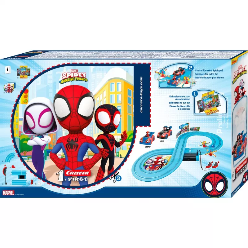 Slotų automobilių rinkinys CARRERA FIRST Spidey 20063049 – vaikiška lenktynių trasa pradedantiesiems
