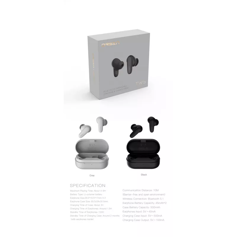 Ausinės Orsen T3 Bluetooth juodos
