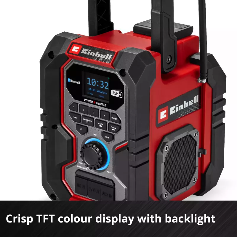 Nešiojamas radijo imtuvas EINHELL TE-CR 18 Li DAB+ FM Bluetooth USB, maitinamas baterija (TE-CR 18 Li suderinamas)