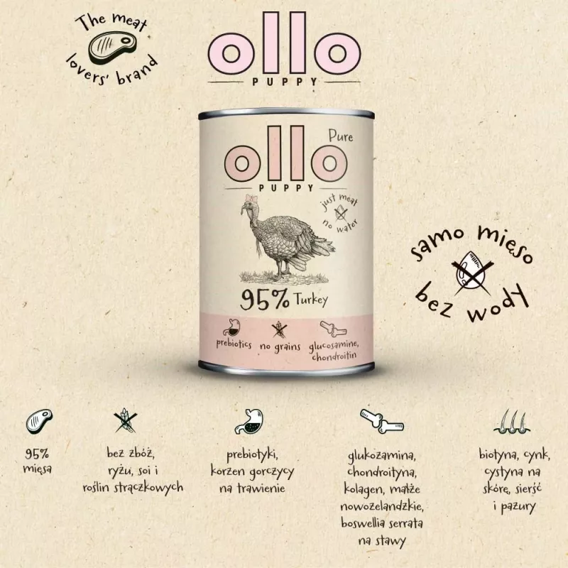 OLLO Puppy Pure Turkey šlapias ėdalas šuniukams – 850 g