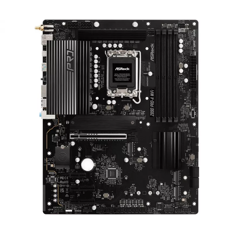 Motininė plokštė ASRock Z890 Pro-A WiFi — Intel Z890, LGA 1851, ATX, DDR5, 4x DIMM, 256GB, Wi‑Fi 6E, 2.5Gb LAN