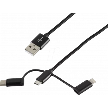 USB laidas ShiverPeaks BS14-50068 1m USB A / USB C, Micro-USB B, Lightning juodas