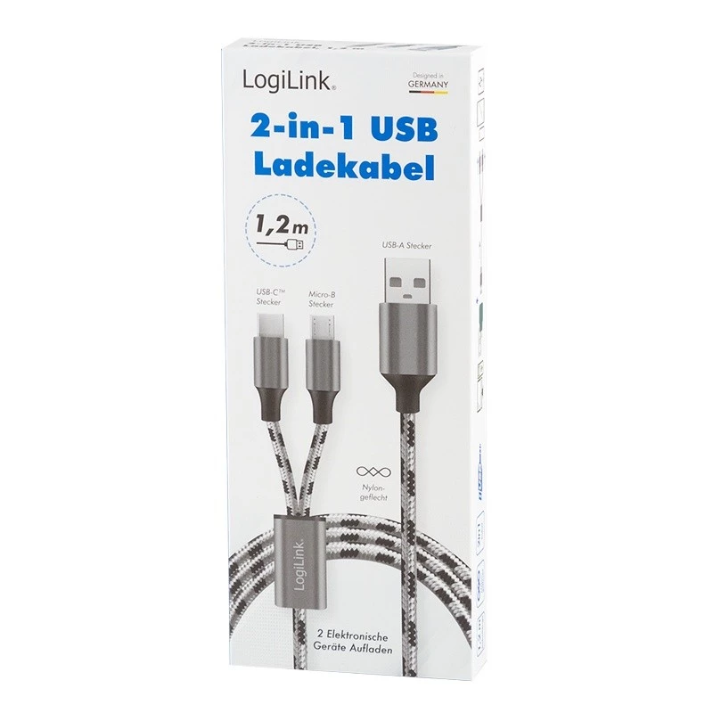 LogiLink CU0202 USB kabelis USB 2.0 1,2 m USB A USB C / Micro-USB A pilka
