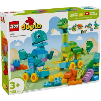 Konstruktorius LEGO DUPLO 10451 Dinozaurai ant ratų 3-in-1 rinkinys, 108 dalių, nuo 3 metų, aukštis 220 mm