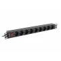 Maitinimo skirstytuvas LANBERG PDU-09F-0300-BK — 9x F tipo lizdai, 3 m laidas, aliumininis korpusas, 10 A