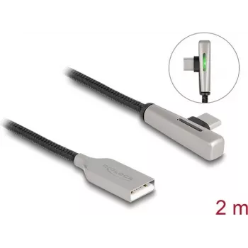 DeLOCK USB 2.0 laidas, Type-A kištukas į Type-C kištuką, lenktas, 60W, 2m