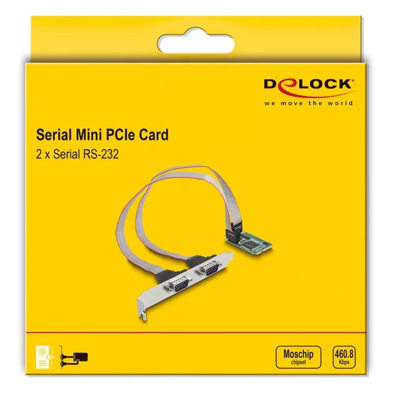 DeLOCK Mini PCIe kortelė pilno dydžio 2 x RS-232 D-Sub 9 kontaktų