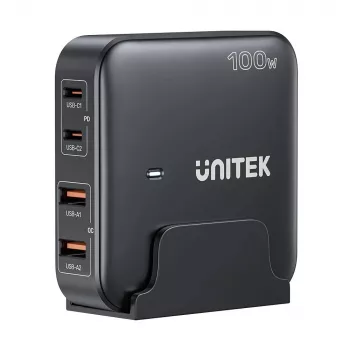 Unitek Desk Charger P1229ABK01-EU 100W stalinis įkroviklis su 2× USB-A ir 2× USB-C