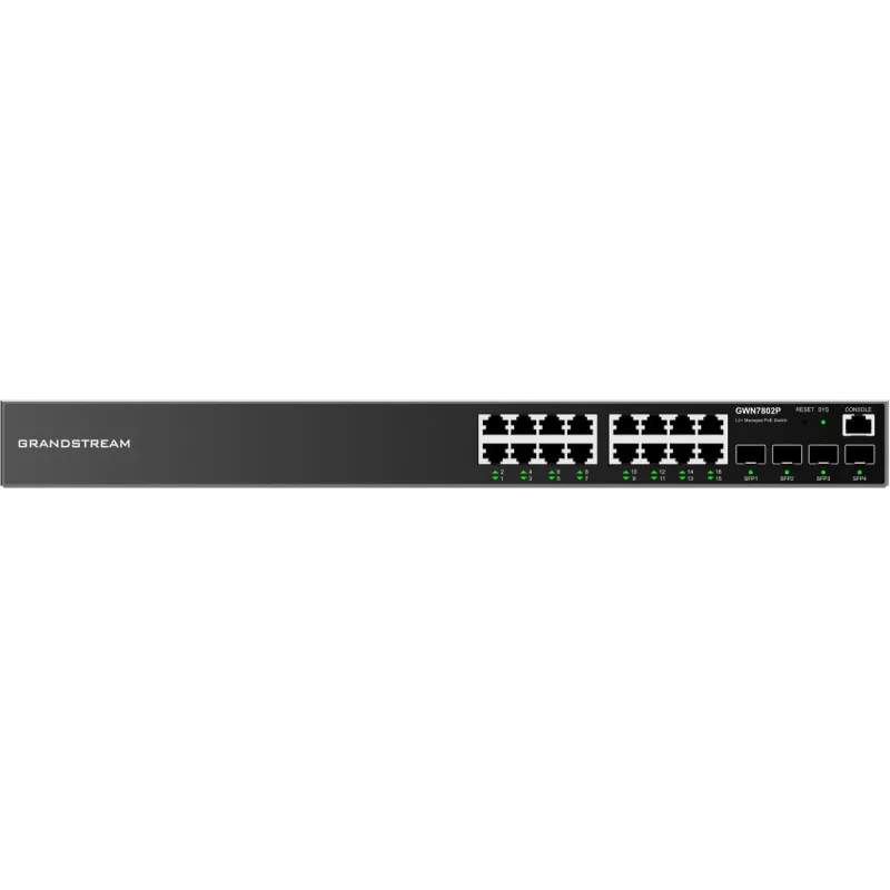 Grandstream GWN7802P valdomas L2+ PoE+ komutatorius, 16 Gigabit prievadų + 4 SFP