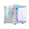 PC korpusas MODECOM Volcano Panorama Midi Tower baltas – micro ATX, grūdintas stiklas, ARGB, USB-C, palaiko GPU iki 400 mm