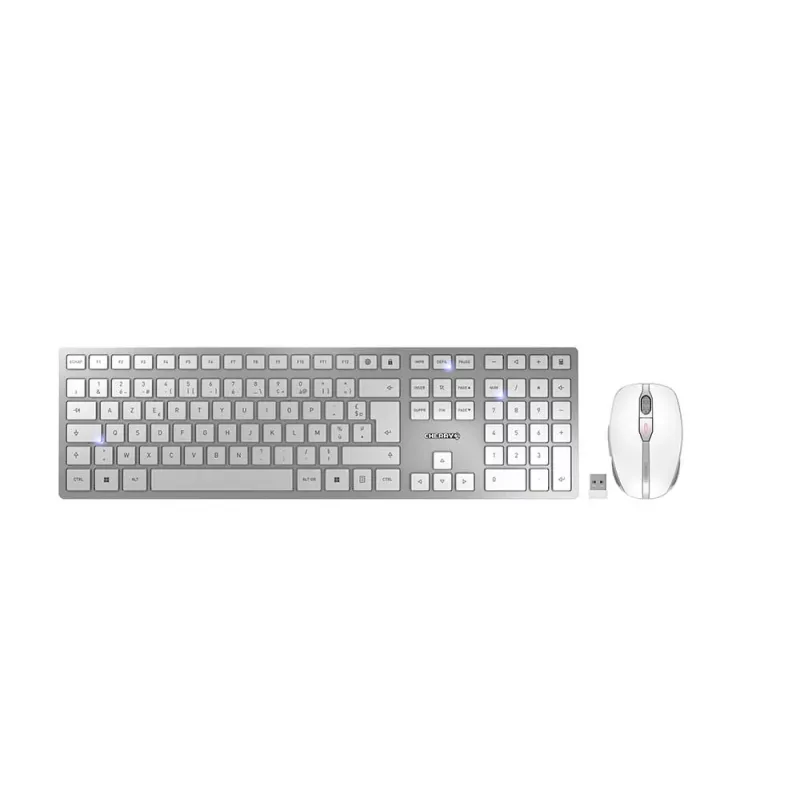 CHERRY DW 9100 SLIM belaidė klaviatūra su pele, RF Wireless + Bluetooth, AZERTY prancūziškas, sidabrinė