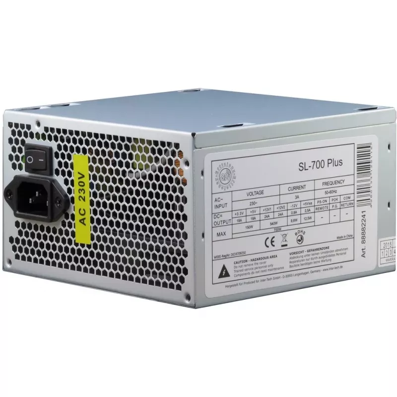 Maitinimo blokas Inter-Tech SL-700 Plus, 700 W, ATX12V 2.4, aktyvus PFC, sidabrinis