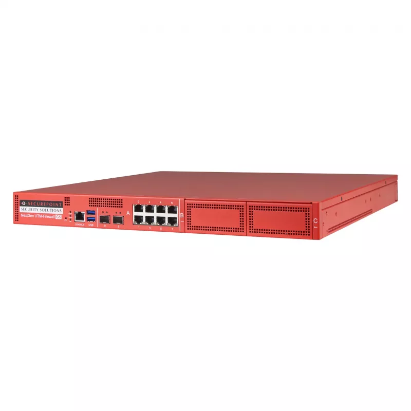 Securepoint RC1000R G5 UTM saugos įrenginys, 30 Gbit/s, 3.5 Gbit/s, 1000 vartotojų, AES, laidinis, RJ-45