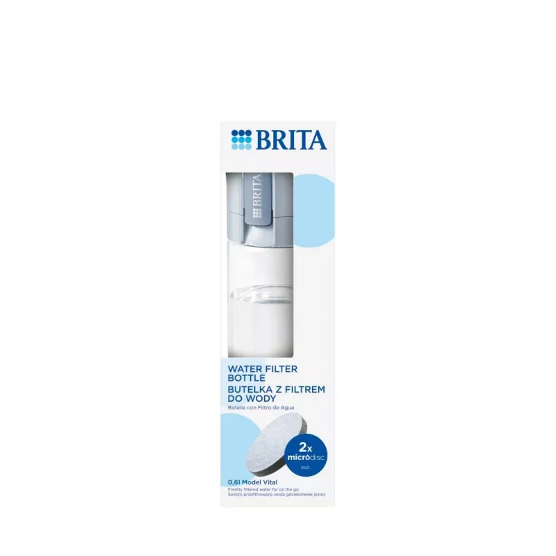 Filtravimo butelis BRITA Vital Pastelinė mėlyna 600 ml su 2 MicroDisc filtrais, be BPA, tinkamas plauti indaplovėje