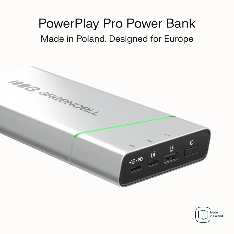 Nešiojama baterija Green Cell BPLGC20P 20800 mAh Li‑Jonų, USB‑C PD 65W, 2x USB‑C + 1x USB‑A, aliumininis korpusas