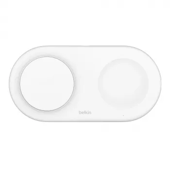 Belkin WIZ021VFWH - 2-in-1 belaidžio įkrovimo padėklas su Qi2 technologija 15 W, baltas