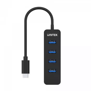 USB šakotuvas Unitek uHUB Q4 — 4 prievadų USB 3.2 Gen 1 (Type-A) šakotuvas, USB-C jungtis, 5 Gbit/s, 10 W, juodas