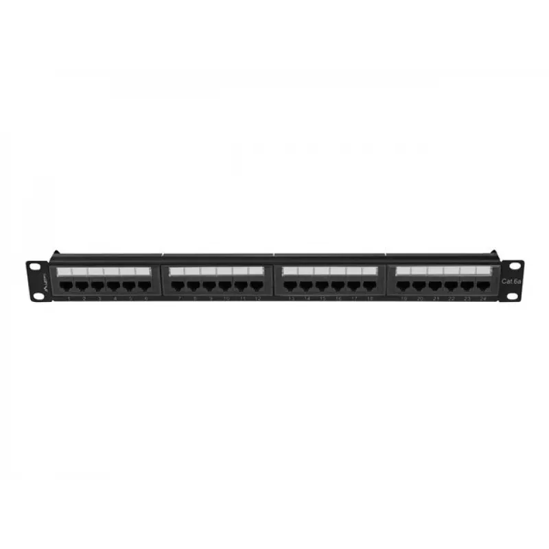 Patch panel 1U LANBERG PPUA-1024-B, 24 prievadai, Cat6a, U/UTP, 1U stovas, gylis 102 mm, metalas, juoda
