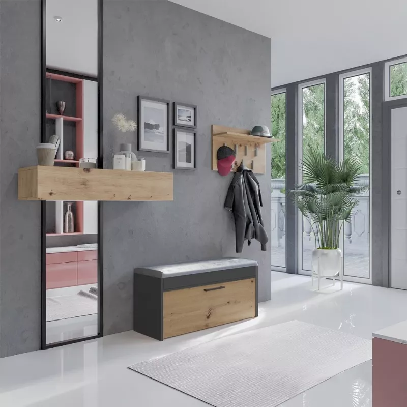 Uždara batų spinta Top e Shop PARMA — antracitas ir ąžuolas, medžio drožlių plokštė, 1000×490×350 mm