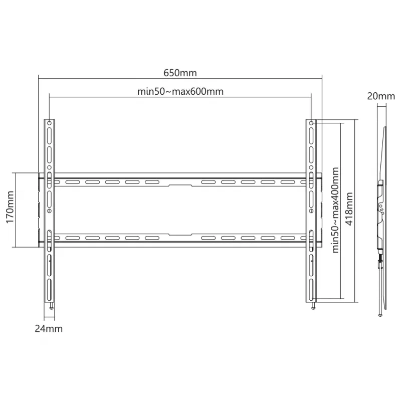 Sieninis laikiklis SBOX PLB-2264F-2 37–80 cm, 45 kg, VESA 600x400