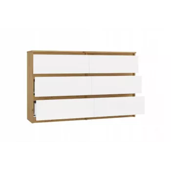 Komoda su 6 stalčiais 120 cm Top E Shop Malwa — Artisan Oak / Balta, medžio drožlių plokštė
