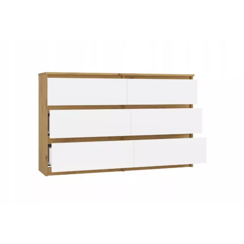 Komoda su 6 stalčiais 120 cm Top E Shop Malwa — Artisan Oak / Balta, medžio drožlių plokštė