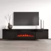 Spintelė televizoriui cama meble LUXE 301126 su įmontuotu elektriniu židiniu, 182,6×34,5×37,5 cm, juodas blizgesys