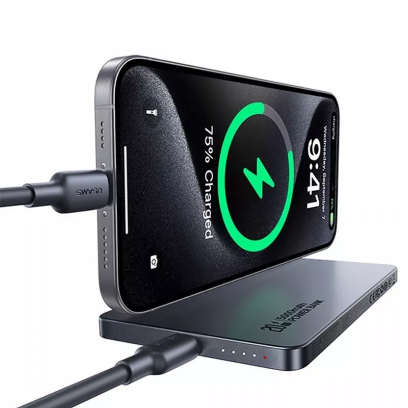 PowerBank 5000mAh 20W belaidis įkrovimas MagSafe titano spalvos