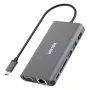 UNITEK uHUB O8+ laidinis USB 3.2 Gen 1 Type-C lizdas pilkas 100W Power Delivery