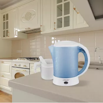 Elektrinis virdulys Maestro MR010 0,6 L 600 W – mėlynai baltas, vandens lygio indikatorius, nuo kalkių apsaugantis filtras