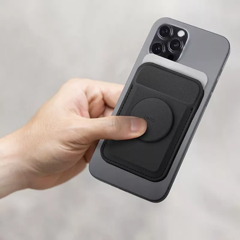 Magnetinė kortelių piniginė UniQ Flixa – suderinama su MagSafe, juoda (jet black)