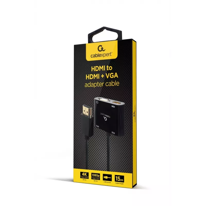 Gembird A-HDMIM-HDMIFVGAF-01 adapteris HDMI kištukas–HDMI lizdas + VGA lizdas su garsu ir papildomu maitinimo lizdu