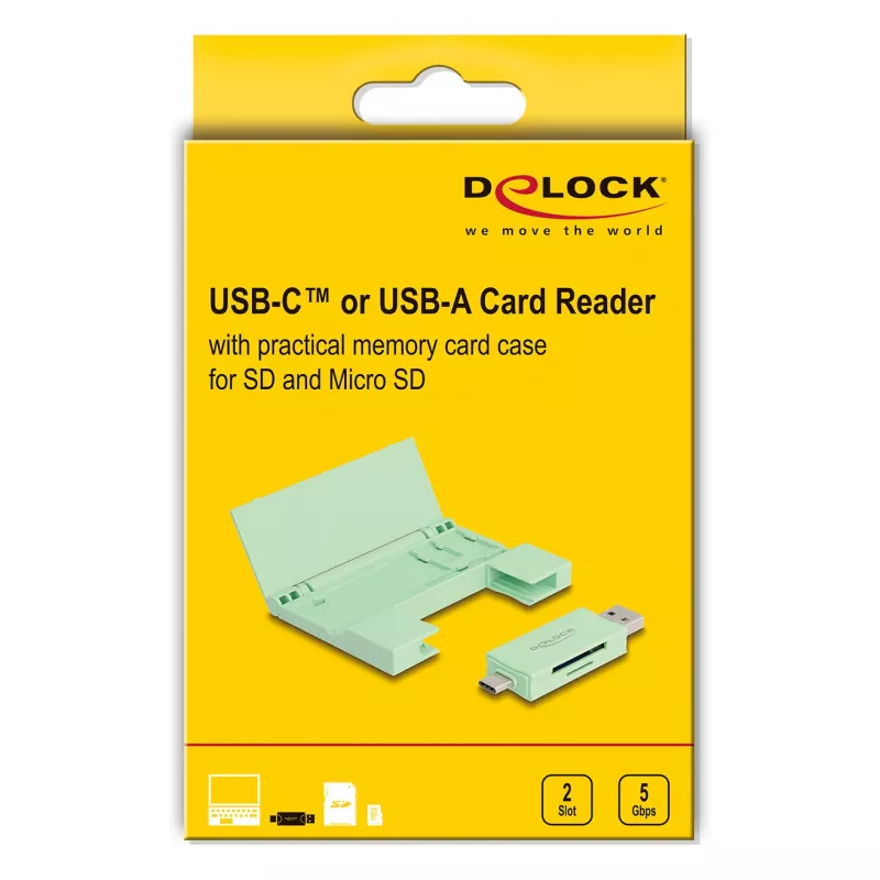 Kortelių skaitytuvas DeLOCK 91015 USB 3.2 Gen 1 Type-A/Type-C Mėtų