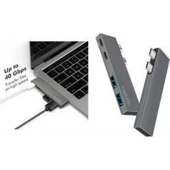 LogiLink UA0399 USB 3.2 Gen2x2 4 prievadų centras su PD, skirtas MacBook ir iPad, sidabrinis (UA0399)