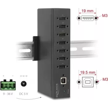 USB šakotuvas DELOCK 60687 — 7× USB 2.0 Type-A prievadai su 15 kV ESD apsauga