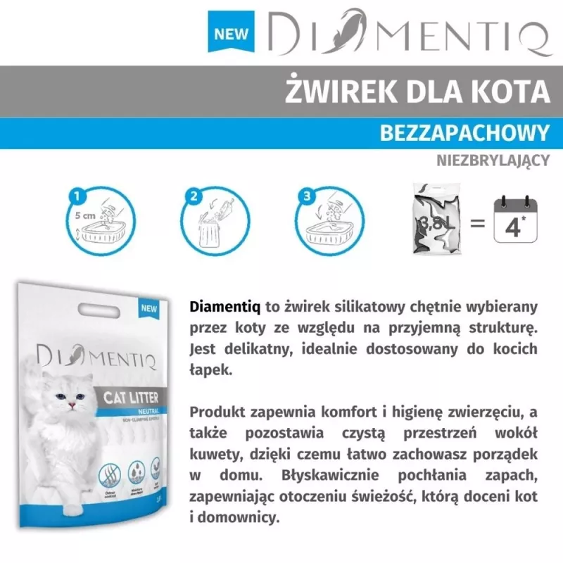 Kačių kraikas DIAMENTIQ Neutral bespalviai silikoniniai granules 30 L – bekvapis, 1–6 mm