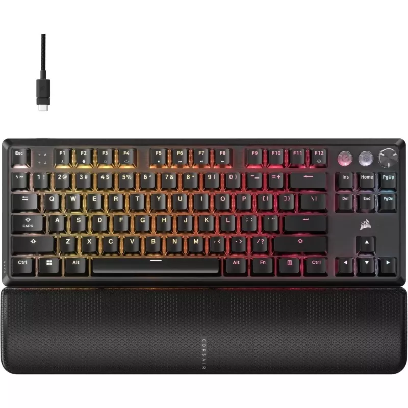 Mechaninė klaviatūra be skaičių bloko CORSAIR K70 PRO TKL — RGB foninis apšvietimas, kompaktiškas išdėstymas