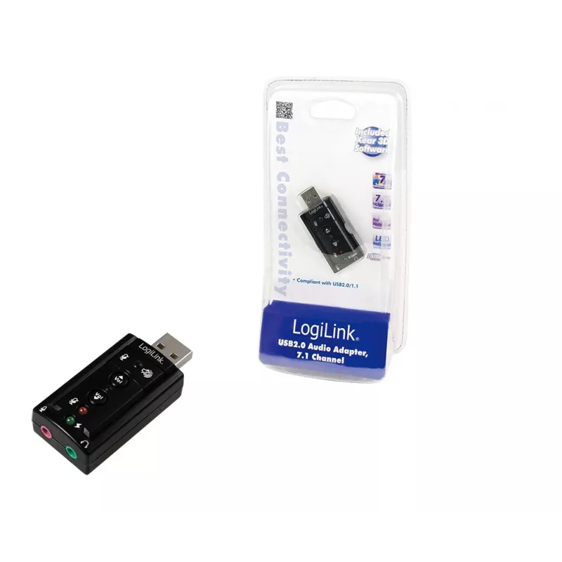 Išorinė USB garso plokštė LOGILINK UA0078, 7.1 kanalų, USB sąsaja, kompaktiška 124×194×34 mm, 80 g