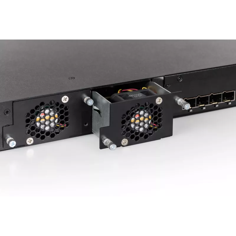 LANCOM XS-6128QF - Valdomas L3 jungiklis - 16 x 10 Gigabit SFP+ + 4 x kombinuoti 10 Gigabit SFP+/RJ-45 + 4 x kombinuoti 25 Gigabit SFP28 (aukštyn) + 2 x kombinuoti 40 Gigabit QSFP+ (aukštyn) - be ventiliatoriaus