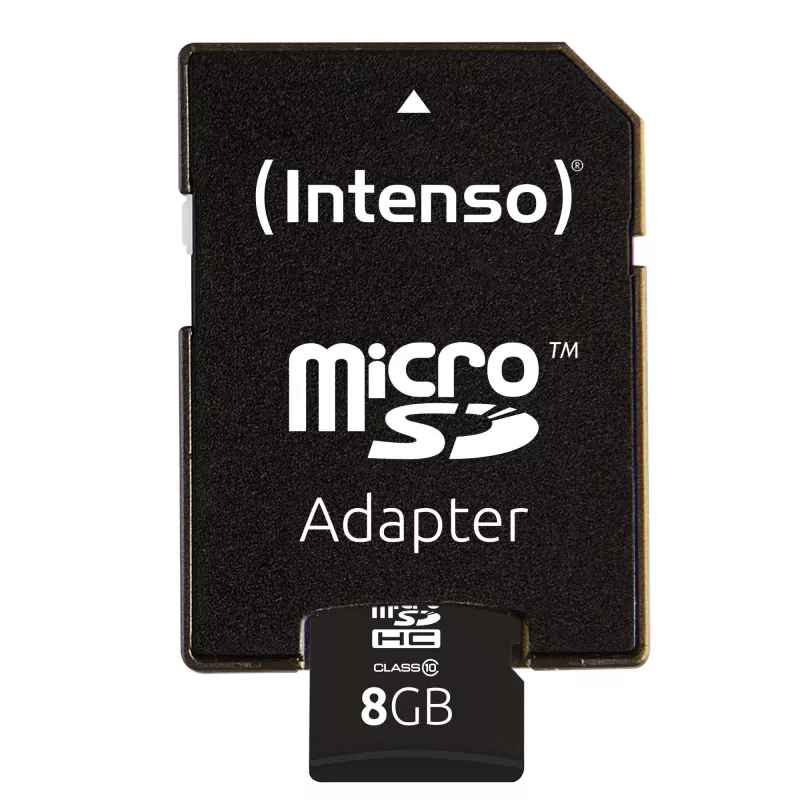 INTENSO atminties kortelė MICRO SDHC 8GB C10 su adapteriu 3413460