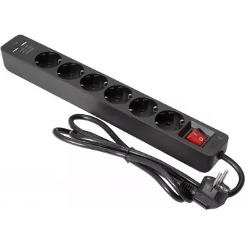 Maitinimo blokas EUROLITE ON-1 6 lizdų su 2 USB prievadais, apsauga nuo viršįtampių