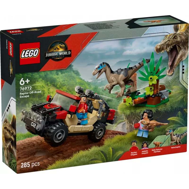 LEGO Jurassic World 76972 Raptor pabėgimas visureigiu, 285 dalių, 2 minifigūrėlės, nuo 6 metų