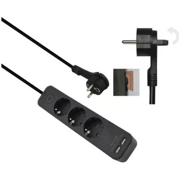 helos ADVANCED 5 lizdų ilgintuvas su USB įkrovikliu, juodas, 1,5 m laidas