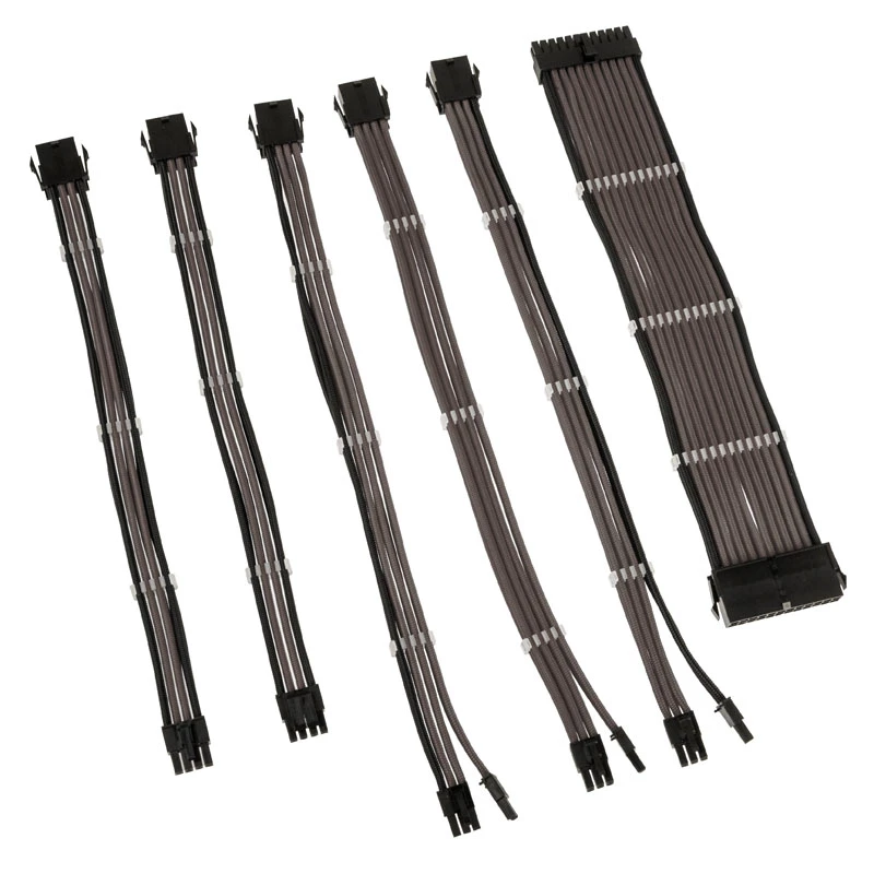 Ilginimo kabelių rinkinys Kolink Core Adept — pintas PET apvalkalas, 6 vnt., 20+4pin, 8pin, 4+4pin, 3×6+2pin (300–350 mm)