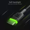 Green Cell GC Ray KABGCSET01 USB-A į USB-C kabelių komplektas, 3 vnt. (30 cm, 120 cm, 200 cm), žalia LED šviesa, QC 3.0 greitasis įkrovimas, juodas