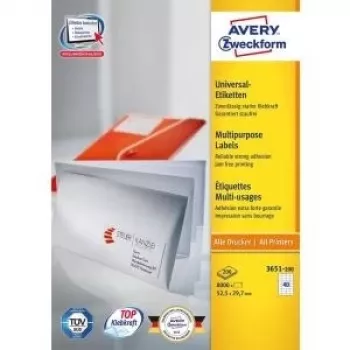 Lipnios etiketės Avery Universal 52,5x29,7 mm 8000 vnt.